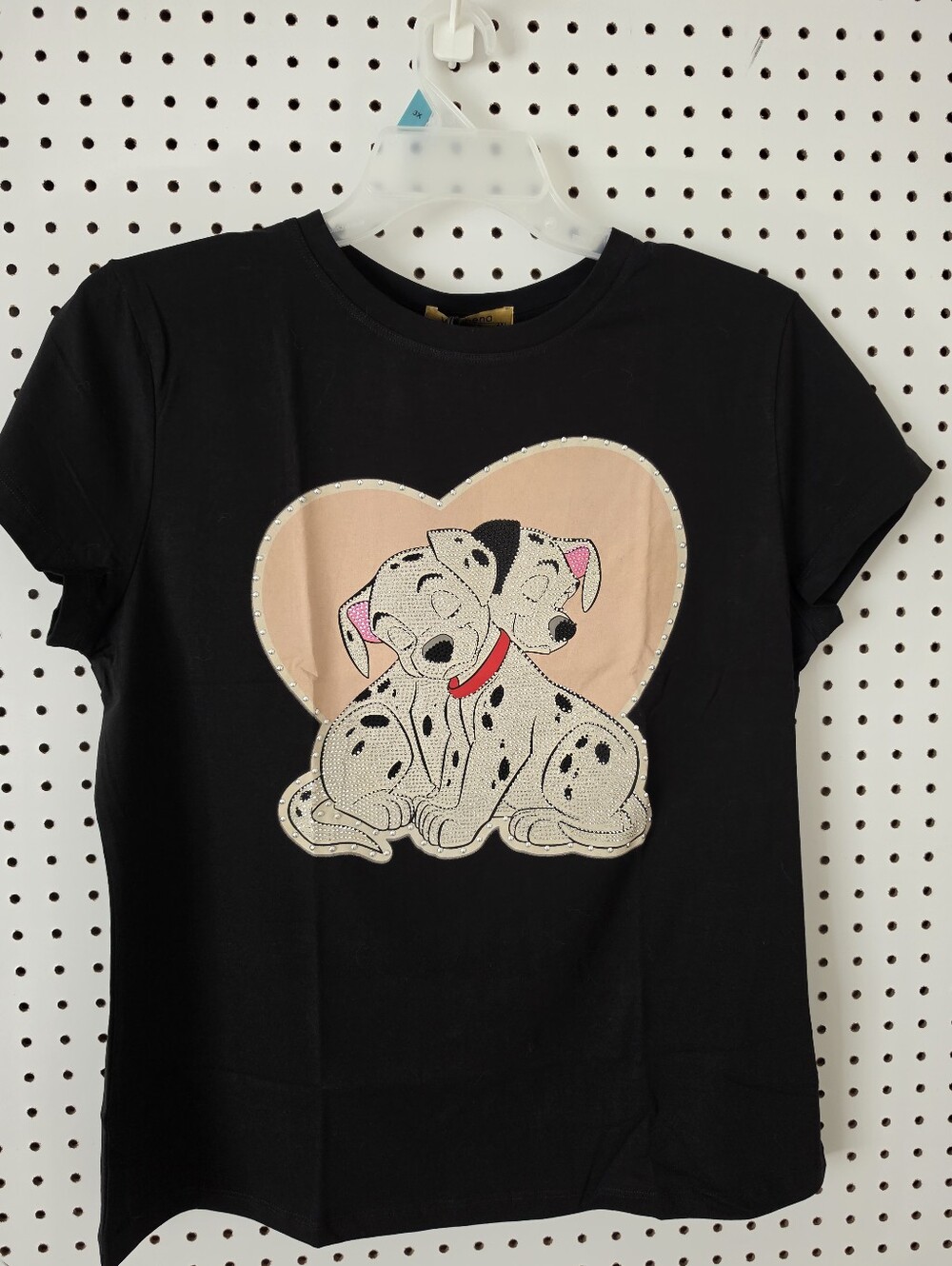 Dalmatian Rhinestone Graphic Tee Black Heart NWT Women's S VINIZBENA